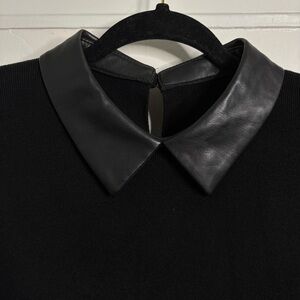 Like New! Black Zara Sweater with Faux Leather Collar | Small